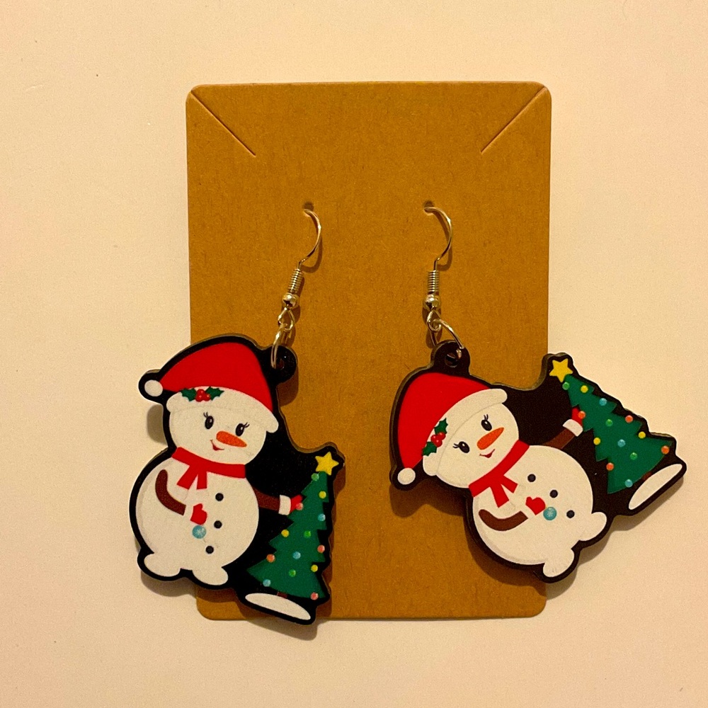 Fashion Jewelry Snowman Earrings - Red, Green, Black, White